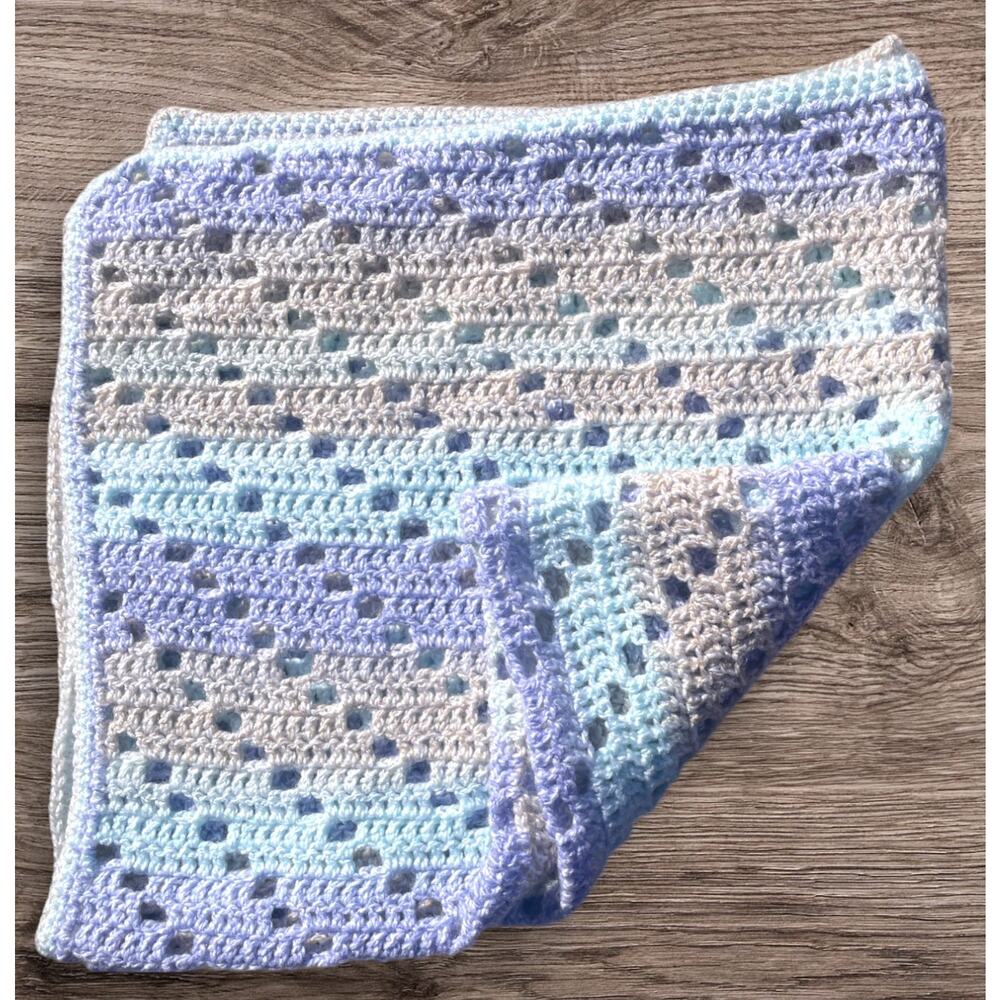 Hand crocheted Baby Afghan | Baby Soft Yarn | shades of Blue, Brown, Purple